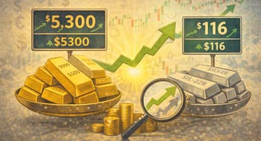 A alta dos metais preciosos continua com ouro próximo a $5.300, prata ultrapassando $116