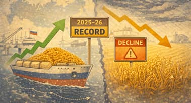 Ryska veteexporter satta rekordår; SovEcon lyfter utsikterna för 2025-26
