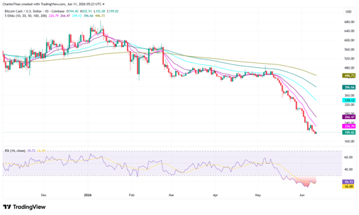 Daily Bitcoin Cash price chart